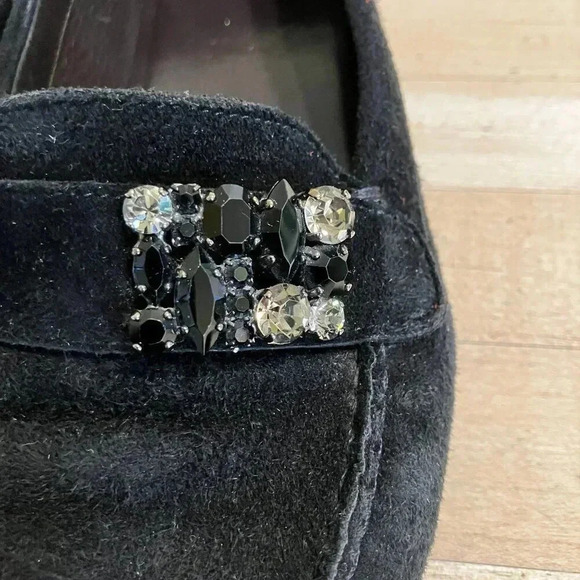 Stuart Weitzman Shoes - Stuart Weitzman Womens Jeweled Suede Leather Loafer Shoes Size 6 Black FA GDD